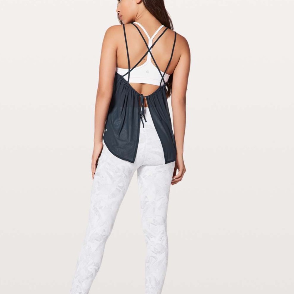 Lululemon Such A Cinch Tank Top Navy Bow Back Flowy Workout Yoga Racerback Rare